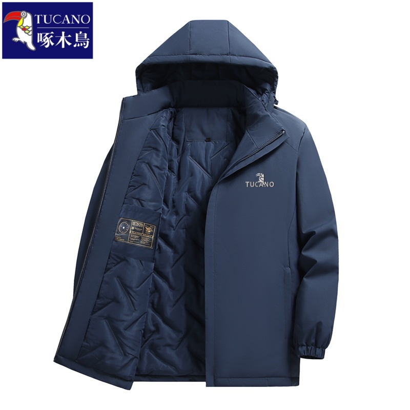 啄木鸟外套男士冬季棉衣加绒加厚保暖中年爸爸装防寒连帽冬装棉服