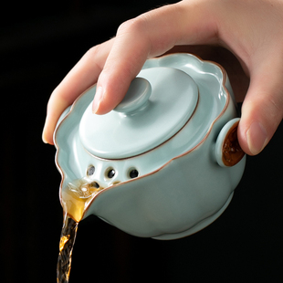 天青色汝窑茶壶单个手抓壶家用盖碗茶杯陶瓷小号不烫手茶具泡茶器