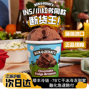 Ben&Jerry's本杰瑞冰淇淋【1桶】巧克力布朗尼草莓进口465ml大桶