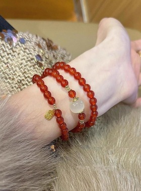 福字三圈手链女ins小众气质设计闺蜜串珠手串甜美高颜值情侣礼物