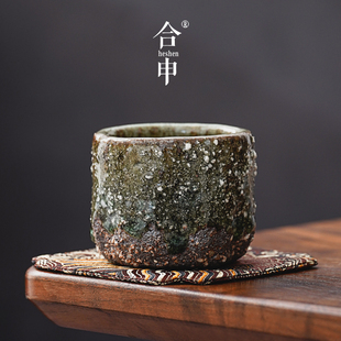 日式 柴烧茶杯主人杯纯手工原矿粗陶茶盏单个性 茶具品茗杯复古杯子