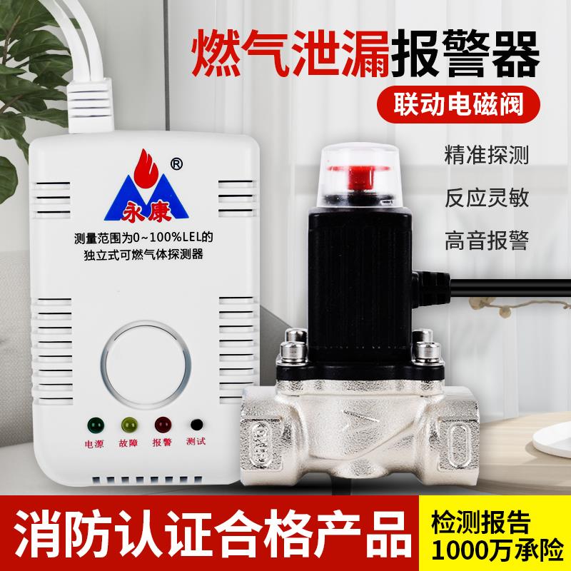 家用厨房燃气天然气煤气泄漏报警器探头自动切断自闭阀探测器永康