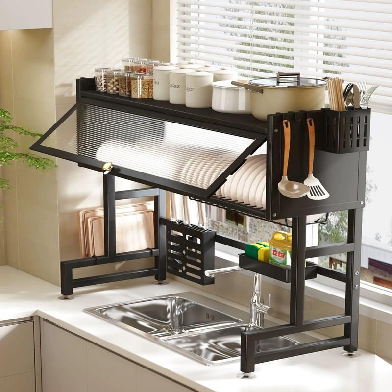 厨房水槽置物架碗碟沥水架台面洗碗池碗架防尘带柜门餐具收纳层架