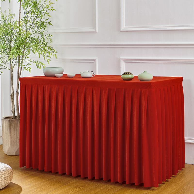 加厚金丝绒会议桌布展会活动长方形桌罩婚庆签到桌裙桌套台裙定制