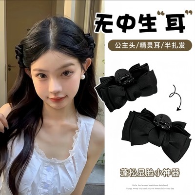 精灵耳蝴蝶结公主头小抓夹两侧前额刘海夹珍珠气质甜美发夹夹子女