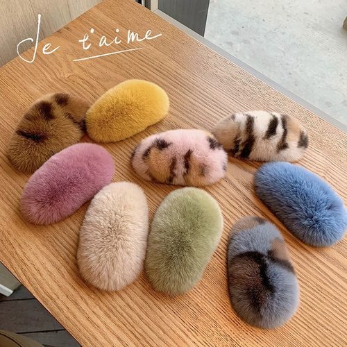 秋冬可爱芒狗发卡芒果核毛绒发夹毛毛鸭嘴夹獭兔网红夹子头饰卡通