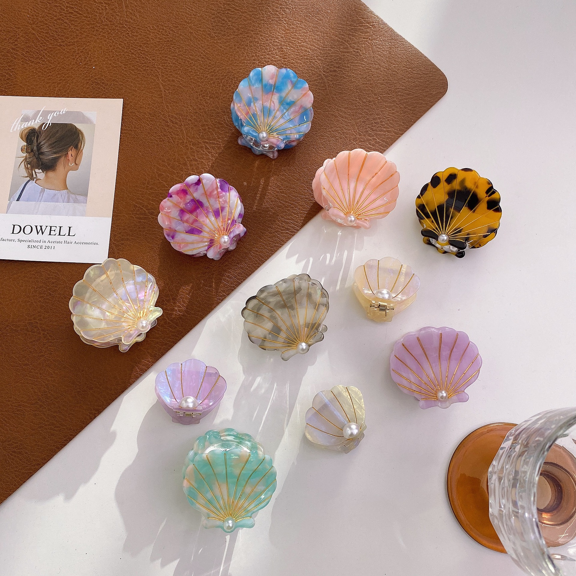 饰品韩国气质贝壳镶珍珠醋酸小夹子刘海边夹半扎发夹百搭发饰