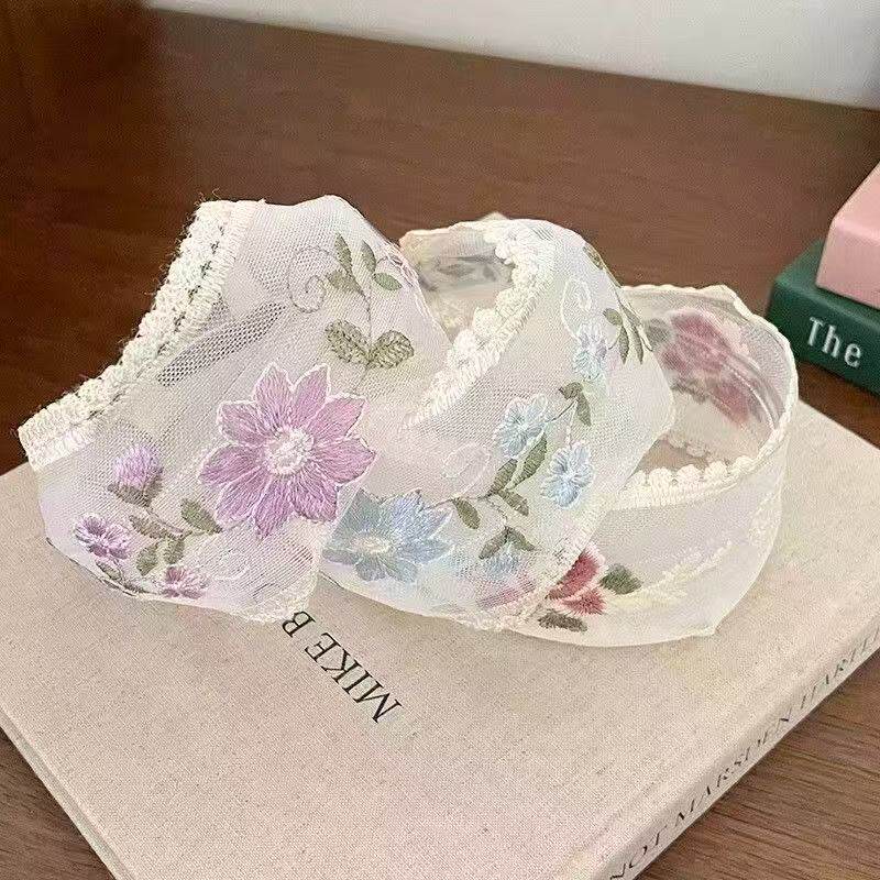 刺绣蕾丝花朵宽边洗脸发箍女高级感头饰2025流行压发头箍高颅顶