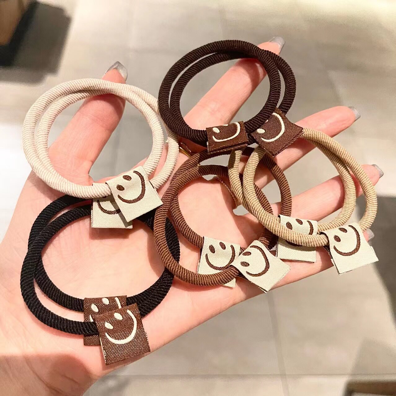 咖色系高弹力笑脸发圈发绳女人绑头发皮筋ins高颜值发饰头绳