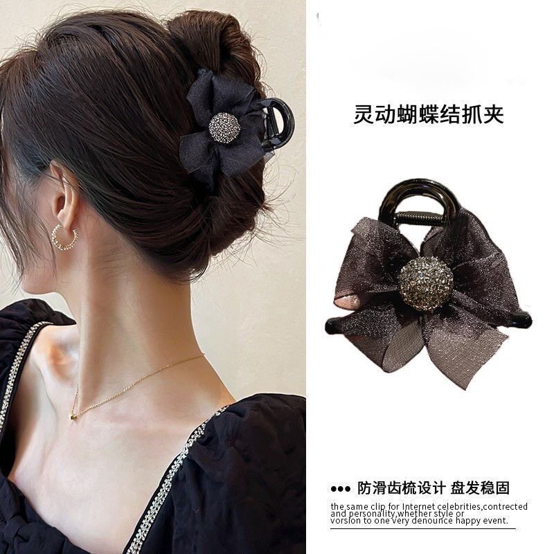 高级感气质发夹女蝴蝶结抓夹后脑勺小号鲨鱼夹子盘发发卡小众头饰