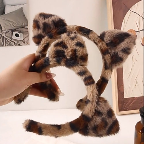 毛绒豹纹猫耳朵发箍网红可爱头箍东大门同款头箍厚发饰发卡女