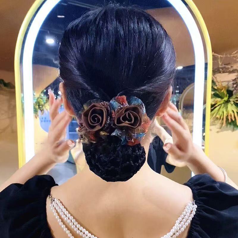 头花女洋气银行高级职业花朵发网护士盘发网兜后脑勺发夹头饰发饰