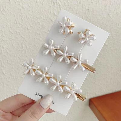 新款山茶花珍珠发夹小花一字夹头饰刘海顶夹甜美少女侧边发卡批发