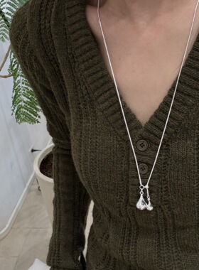 ins冷淡风水滴吊坠抽拉项链女秋冬韩系可调节时髦百搭气质毛衣链