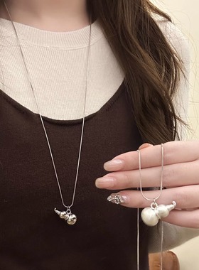 韩系简约葫芦吊坠抽拉项链女小众高级感毛衣链日常百搭精致长颈链