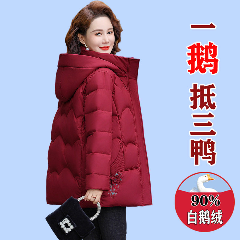 2025新款撤柜中年妈妈羽绒服女新款加厚保暖中老年女装白鹅绒外套