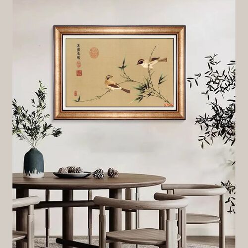 苏绣DIY套件初学 针迹 淡雅古画宋人花鸟-13 玄关客厅 手工刺绣画