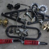 自制卡丁车沙滩车改装 前悬挂摇臂摆臂碟刹转向羊角法兰减震总成