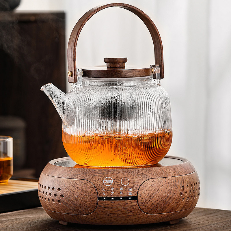 加厚玻璃煮茶壶烧水泡茶全自动胡桃木电陶炉耐高温养生蒸茶器套装