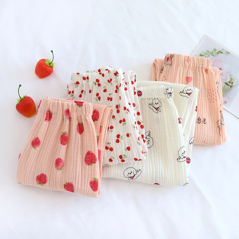 米筱米薄纯棉纱布春秋男童束口防蚊裤空调裤儿童女童家居裤睡裤