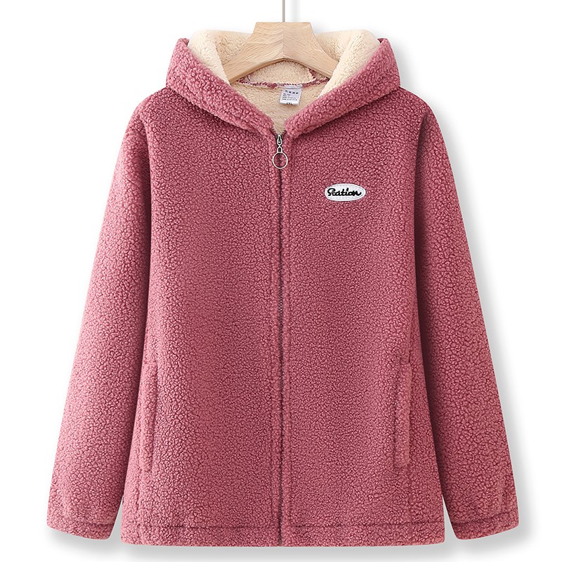 奶奶秋冬装摇粒绒外套中老年人女装加绒加厚上衣保暖衣妈妈装连帽