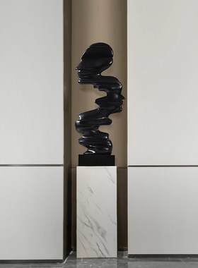 简约抽象黑白头像雕塑酒店大堂客厅落地摆件玄关人物高级感艺术品