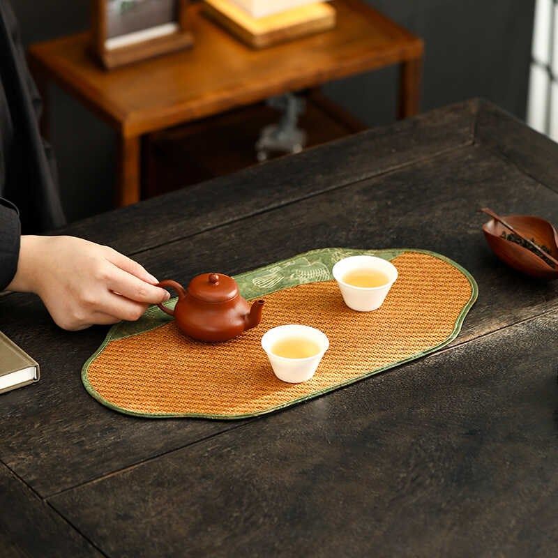 新中式藤编茶席禅意复古干泡垫茶桌隔热垫壶承桌布杯垫干泡茶台布,居家布艺,茶席,淘宝优惠券,粉丝福利购,淘宝优惠卷