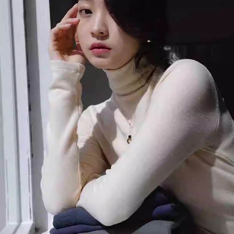 高领双面德绒打底衫女秋冬2024年新款加绒加厚内搭磨毛堆堆领上衣