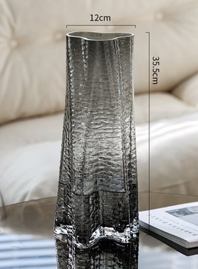 龙柳花瓶玻璃透明高款插花长枝干枝干支灰色烟灰色插树枝直筒落地