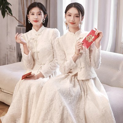 新中式伴娘服女2024新款冬季长袖姐妹服伴娘团礼服裙气质平时可穿