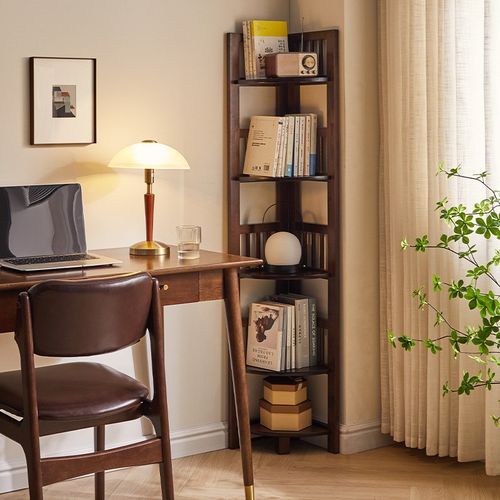 转角书架置物架三角储物立式书架角落拐角收纳架墙角书架三角柜