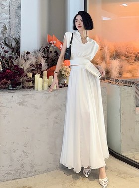 浅布调高个子拖地长裙半裙仙女裙沙滩裙白色雪纺裙子半身裙女夏