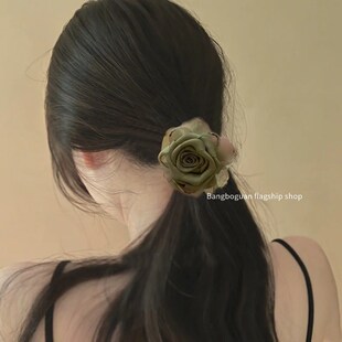 只此青绿~ 新中式国风玫瑰花朵头绳皮筋女扎头发饰高级感头花头饰