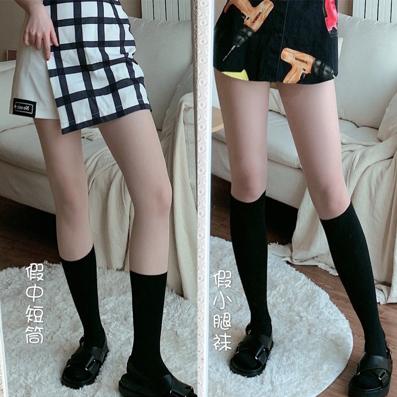 长筒拼接中筒小腿大腿过膝袜子光腿丝袜女春秋薄款神器假JK连裤袜