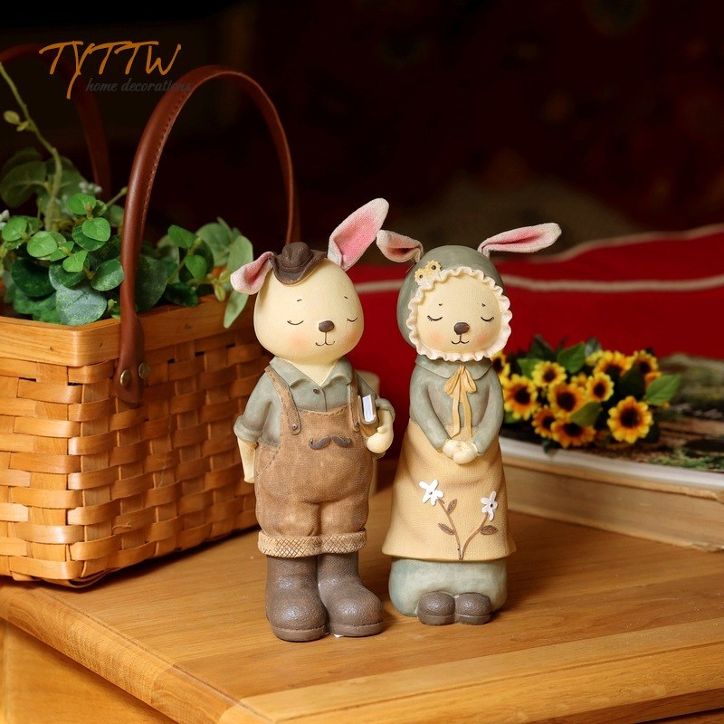 可爱卡通美式田园风格桌面情侣兔儿童房橱窗电视柜装饰摆件