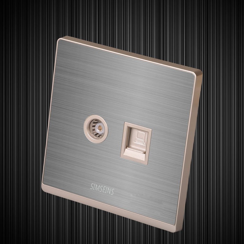 86型有线电视闭路TV插座网插网络接口不锈钢拉丝电视电脑插座面板