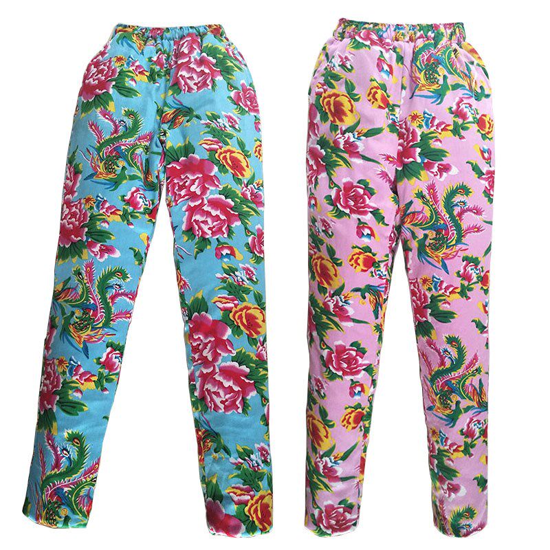 女成人手工大花棉裤妈妈棉花棉服加厚大码冬季居家修身纯棉休闲