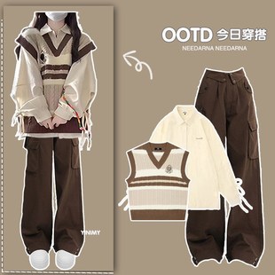 衬衫 套装 马甲13岁一套衣服12初中学生14 裤 17少女工装 15少女秋季