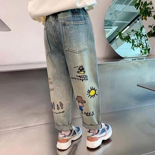 春秋季 时髦老爹裤 百搭宽松裤 子春装 女童牛仔裤 小女孩中大长裤 新款