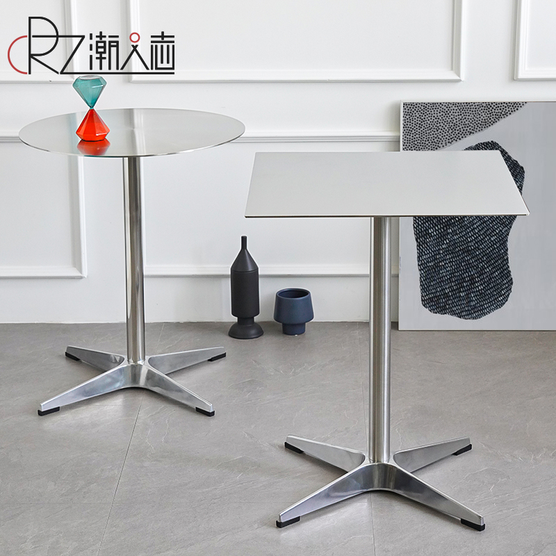 北欧轻奢餐桌家用小户型圆方桌咖啡厅洽谈桌椅组合户外不锈钢桌子