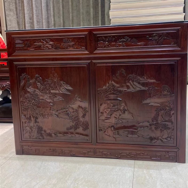 老挝大红酸枝2.4米老料山水办公桌 交趾黄檀实木书桌主管桌大班台