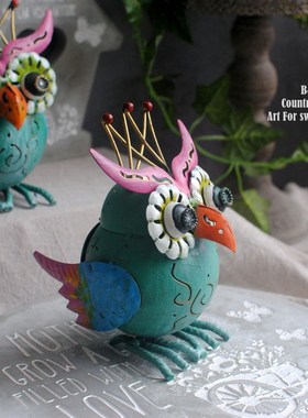 百亩家美式田园风做旧可爱铁艺猫头鹰家居阳台花园庭院装饰品摆件