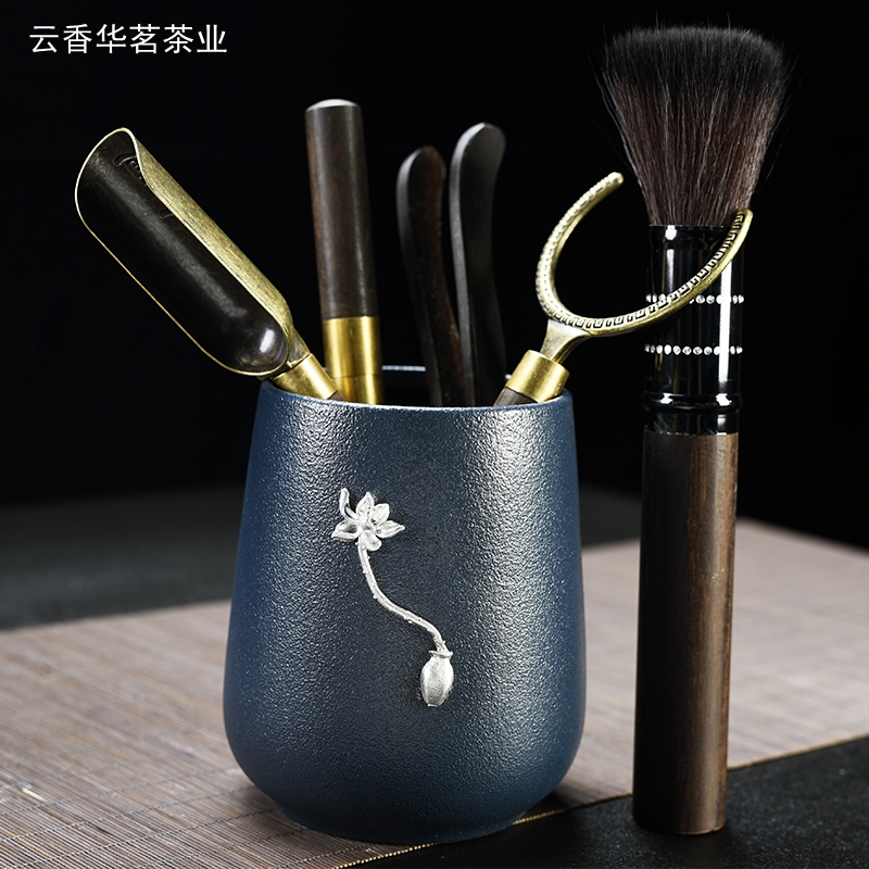 六君子套装茶道配件金属黑檀木茶桶泡茶工具茶道茶刀茶夹茶具茶针