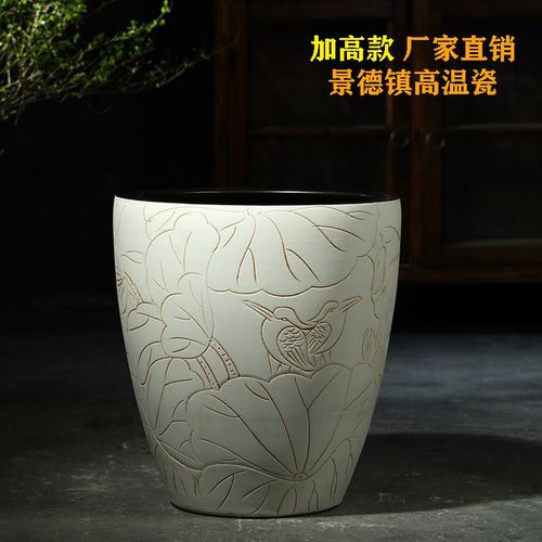 加高陶瓷古法金鱼缸养荷花睡莲盆水缸老式室外庭院客厅摆件书画缸