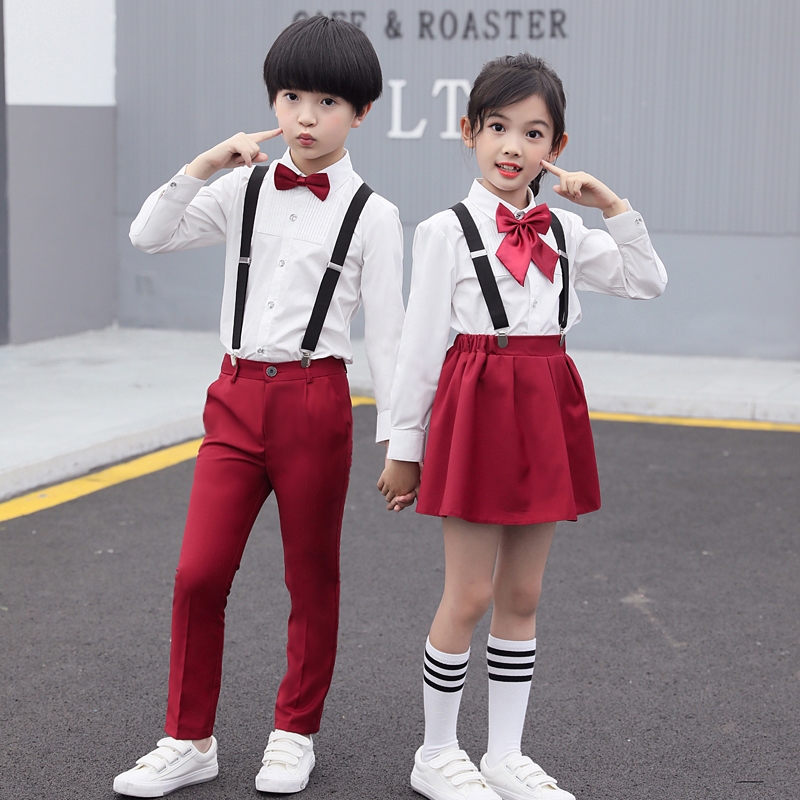儿童大合唱演出服装男童女童礼服小学生背带裤幼儿园园服表演套装