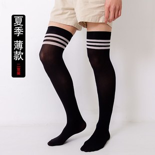 班月長(zhǎng)筒襪男夏季 過膝絲襪性感修身 男潮款 襪子白色黑色高筒襪 薄款