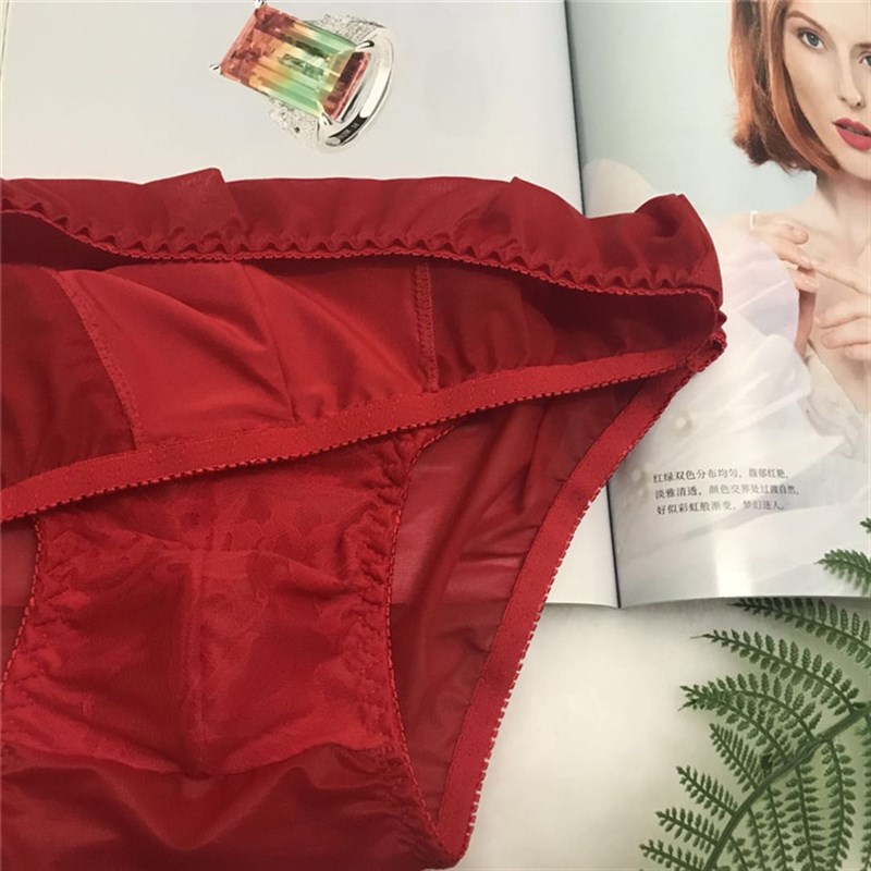 新潮男款高腰光滑亮面性感弹力收腹贴身舒适健康男式蕾丝三角内裤