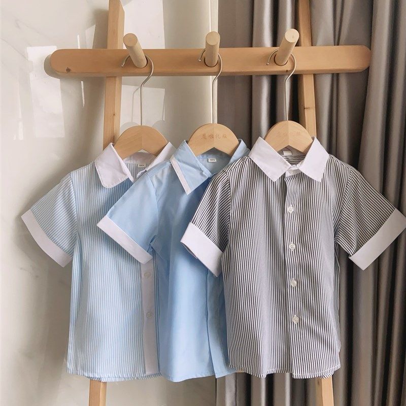 儿童白衬衣男童春装衬衫女童纯棉大童小学生白色演出校服上衣翻领