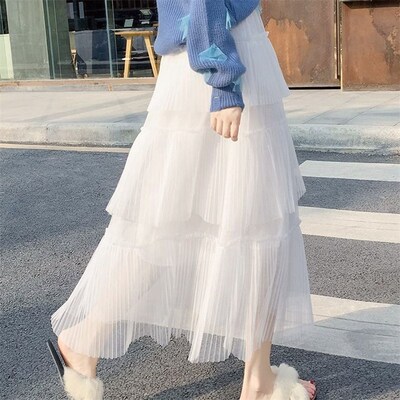 2024春秋新款网纱裙半身裙层层蛋糕裙中长款仙女裙高腰女网纱长裙