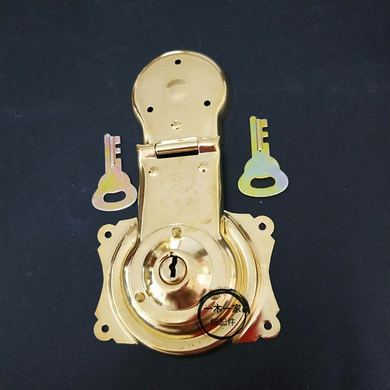 中式仿古樟木箱子五金纯铜配件老式箱扣锁扣拉手合页包角复古全套